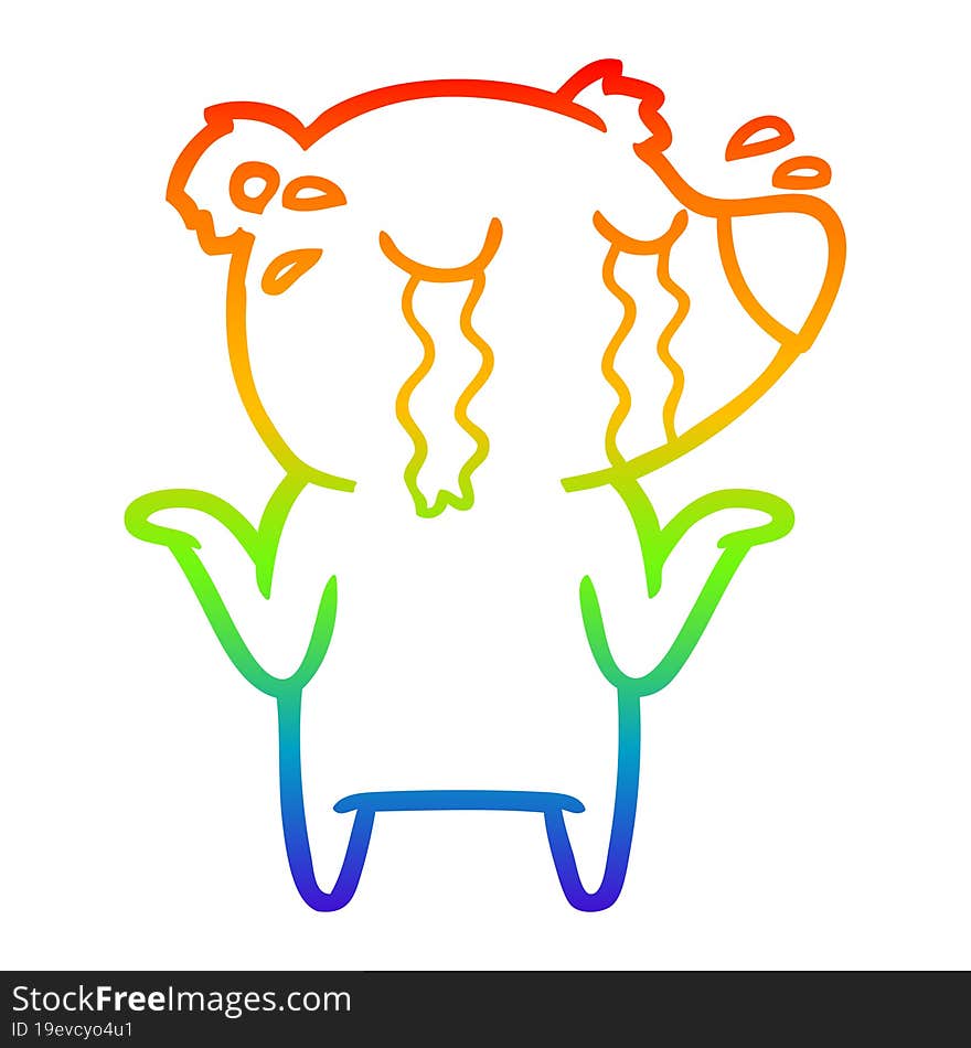 rainbow gradient line drawing cartoon crying bear