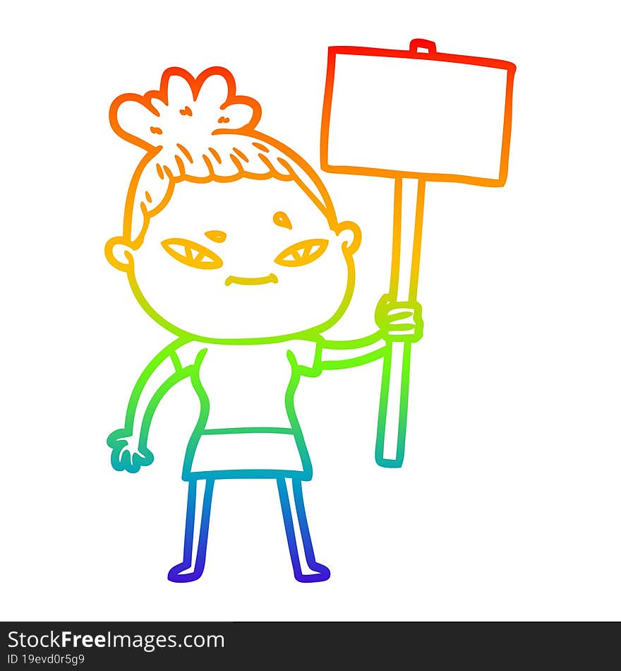 rainbow gradient line drawing of a cartoon woman