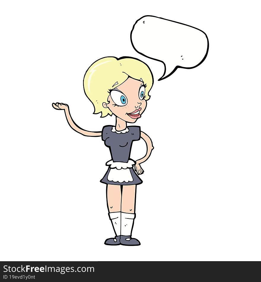 Cartoon Woman In Maid Costume With Speech Bubble