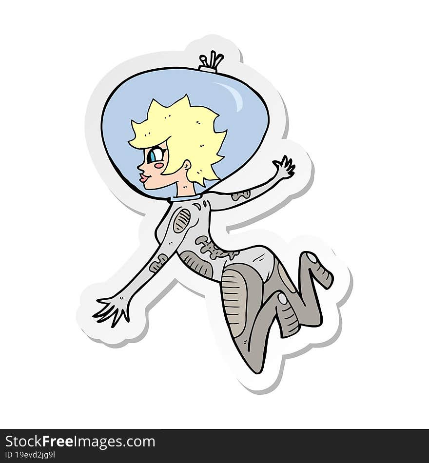 Sticker Of A Cartoon Space Woman