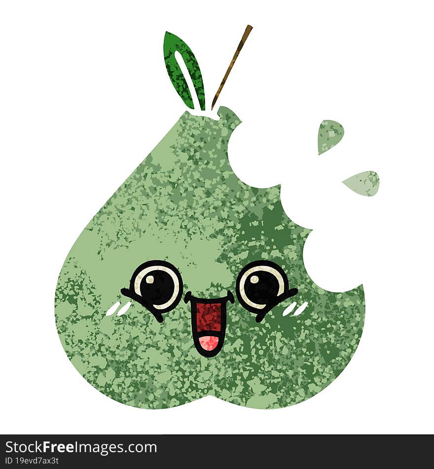 retro illustration style cartoon of a green pear