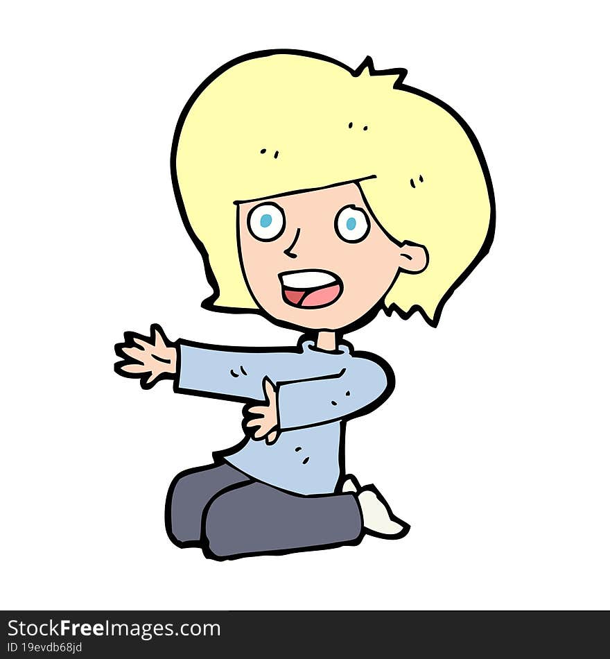 Cartoon Shocked Woman On Knees