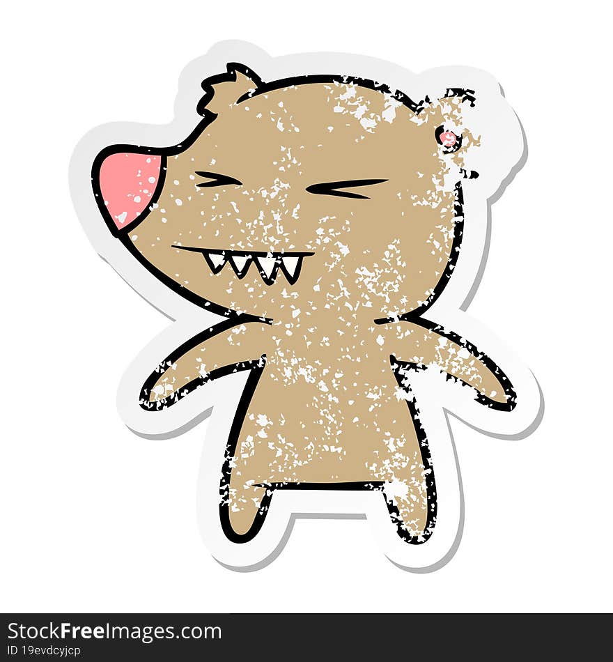 distressed sticker of a angry bear cartoon