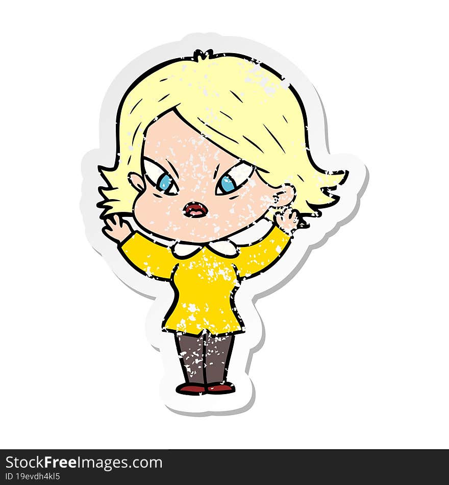 Distressed Sticker Of A Cartoon Stressed Woman