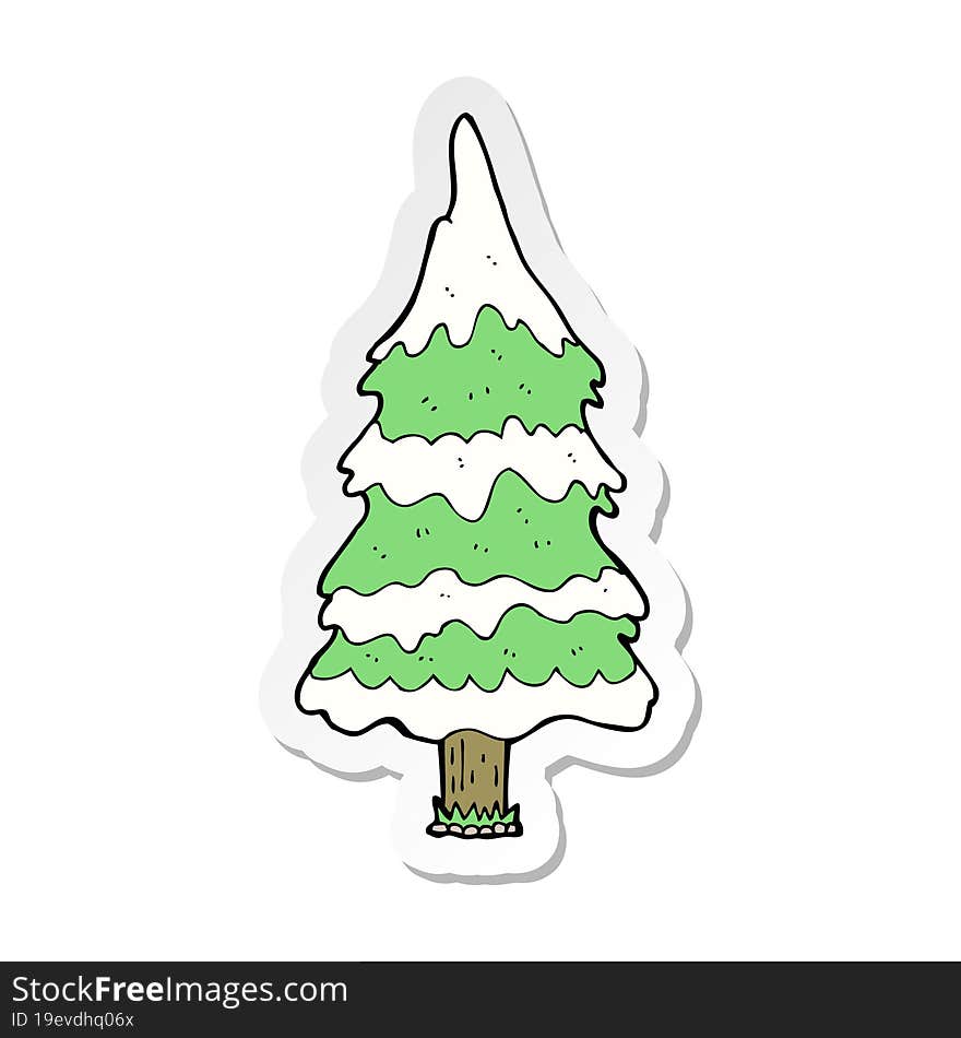 sticker of a cartoon snowy tree