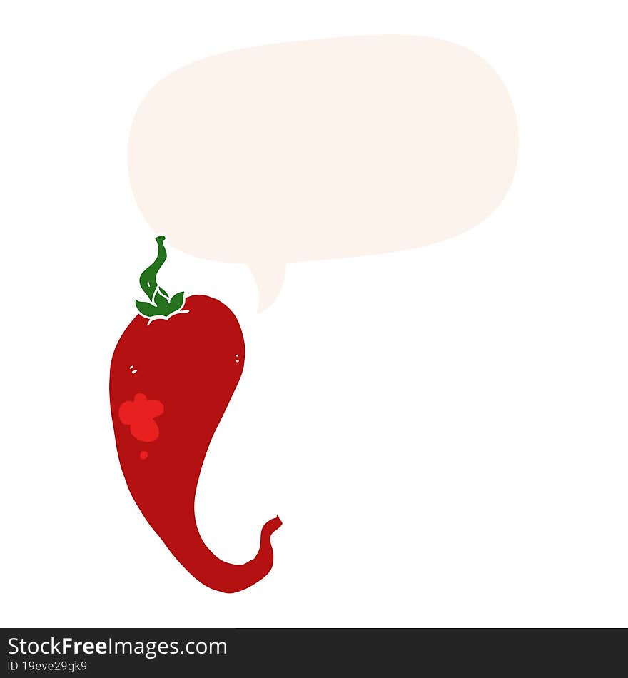 Cartoon Chili Pepper And Speech Bubble In Retro Style