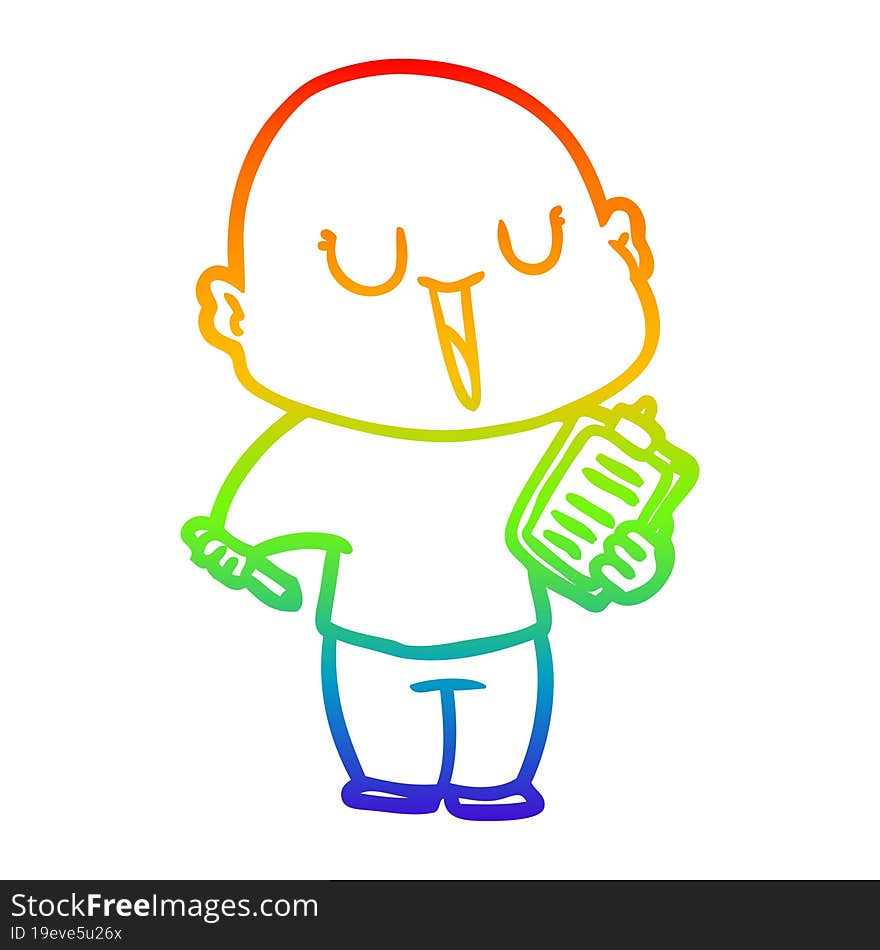 rainbow gradient line drawing of a happy cartoon bald man