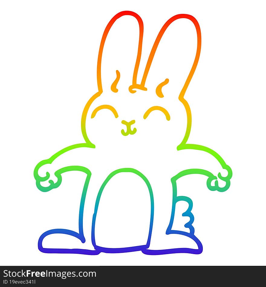 rainbow gradient line drawing of a happy cartoon rabbit