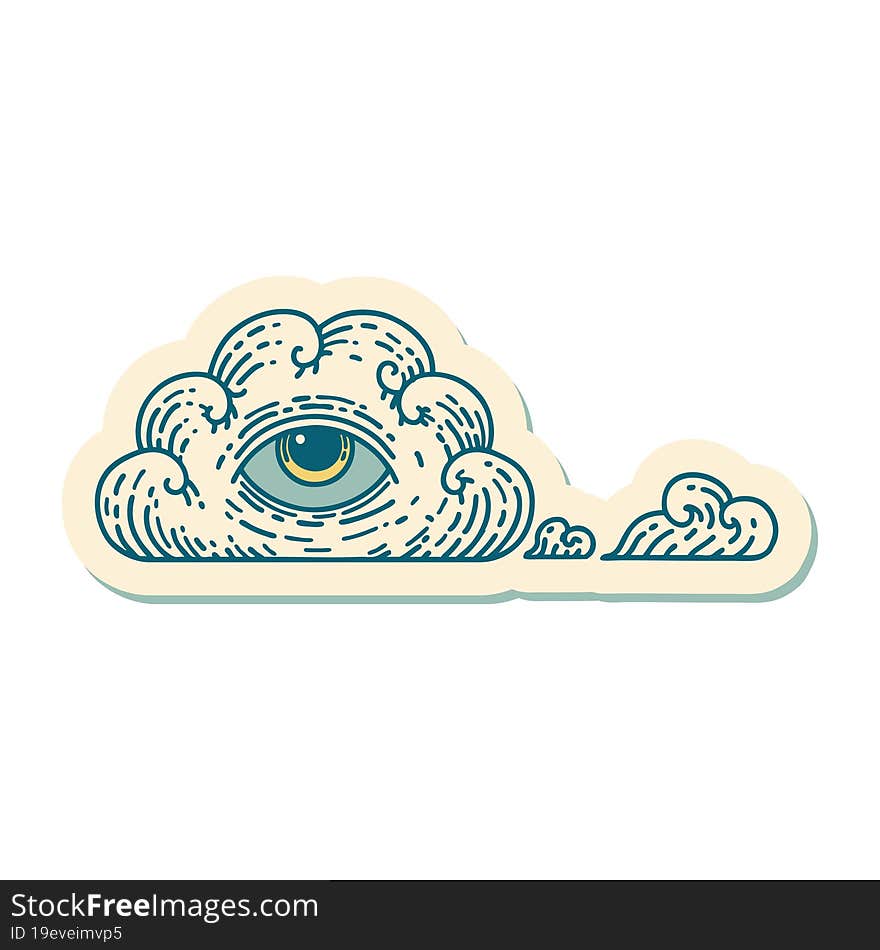 sticker of tattoo in traditional style of an all seeing eye cloud. sticker of tattoo in traditional style of an all seeing eye cloud