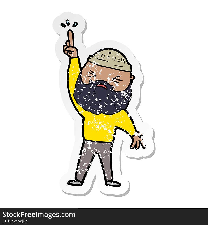 distressed sticker of a cartoon man with beard