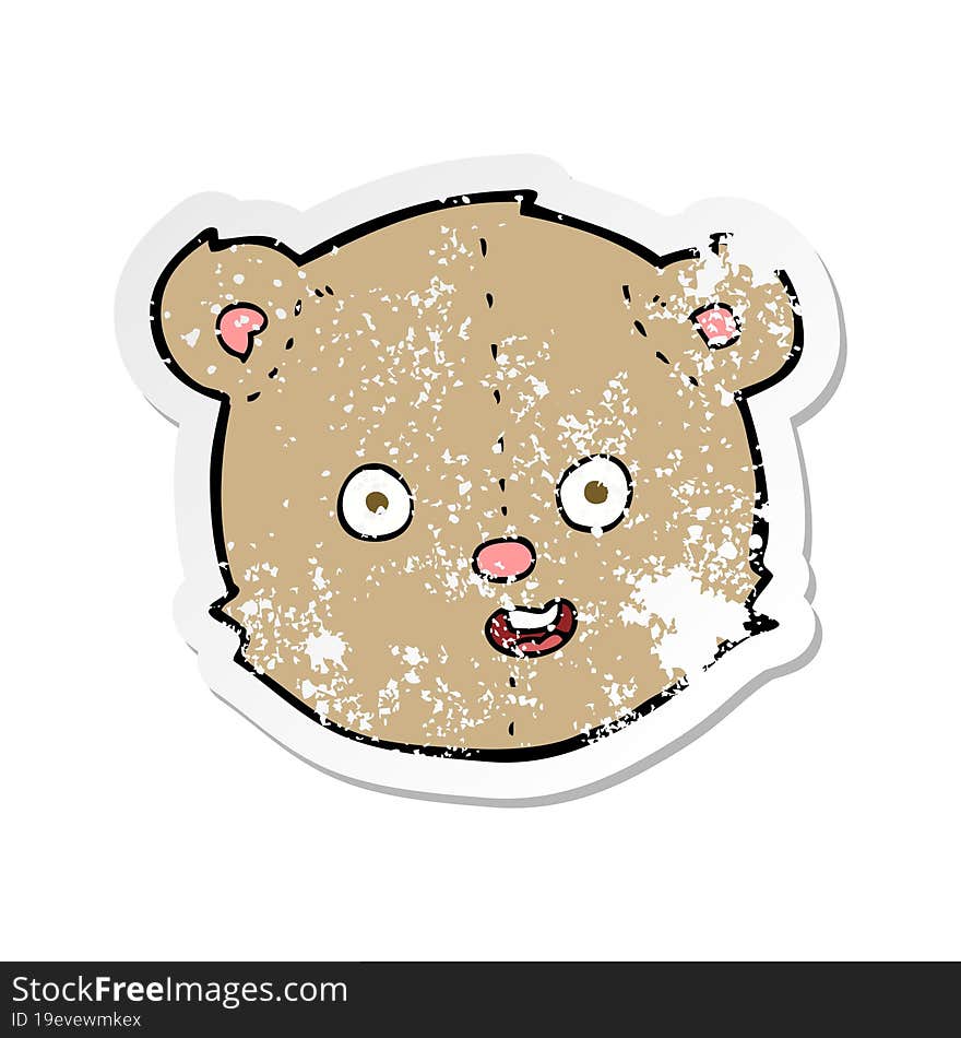 retro distressed sticker of a cartoon teddy bear head