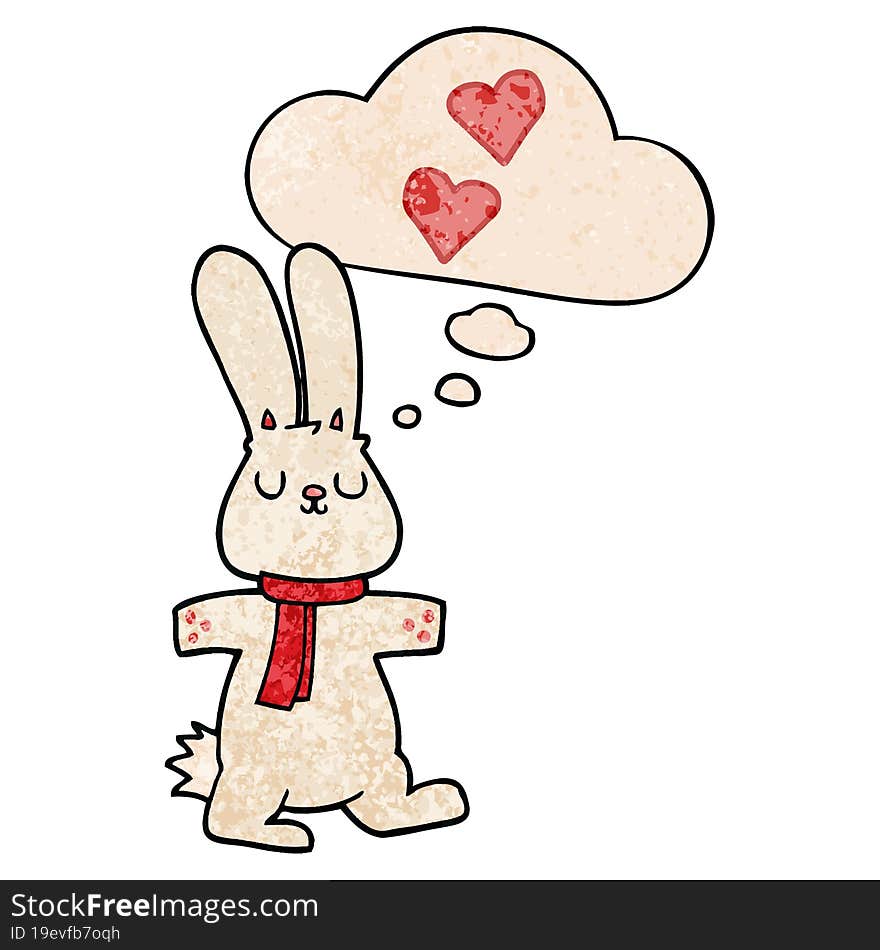 cartoon rabbit in love with thought bubble in grunge texture style. cartoon rabbit in love with thought bubble in grunge texture style