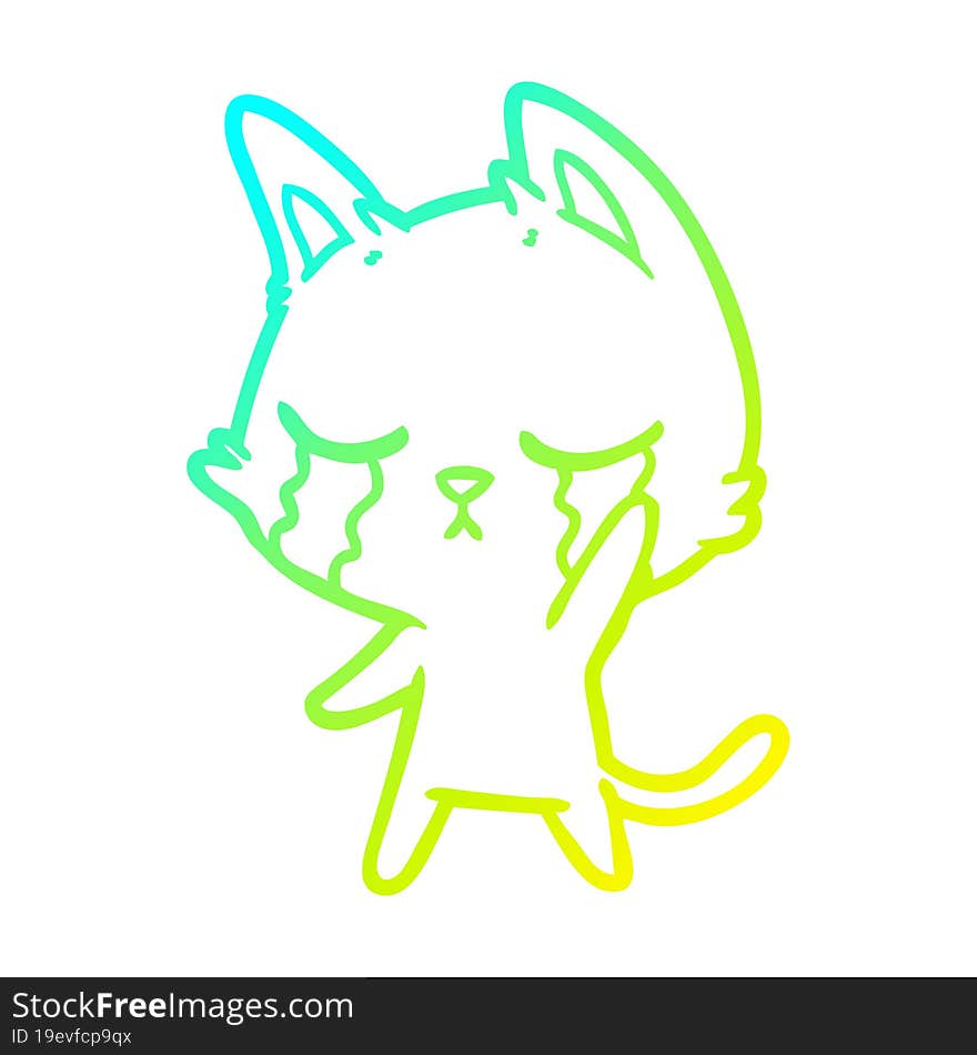 cold gradient line drawing crying cartoon cat