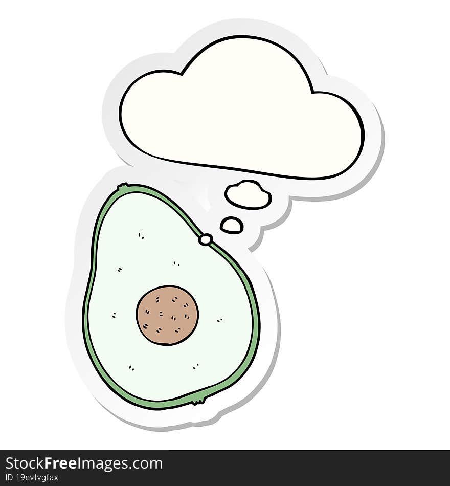 cartoon avocado and thought bubble as a printed sticker