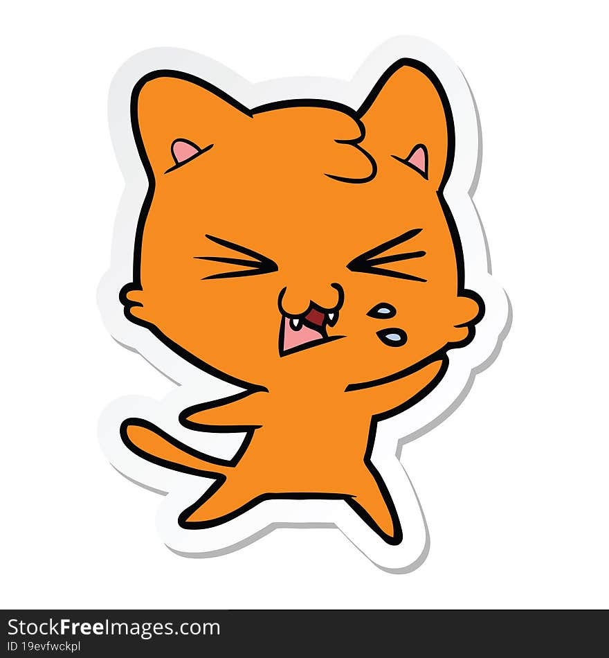 sticker of a cartoon hissing cat