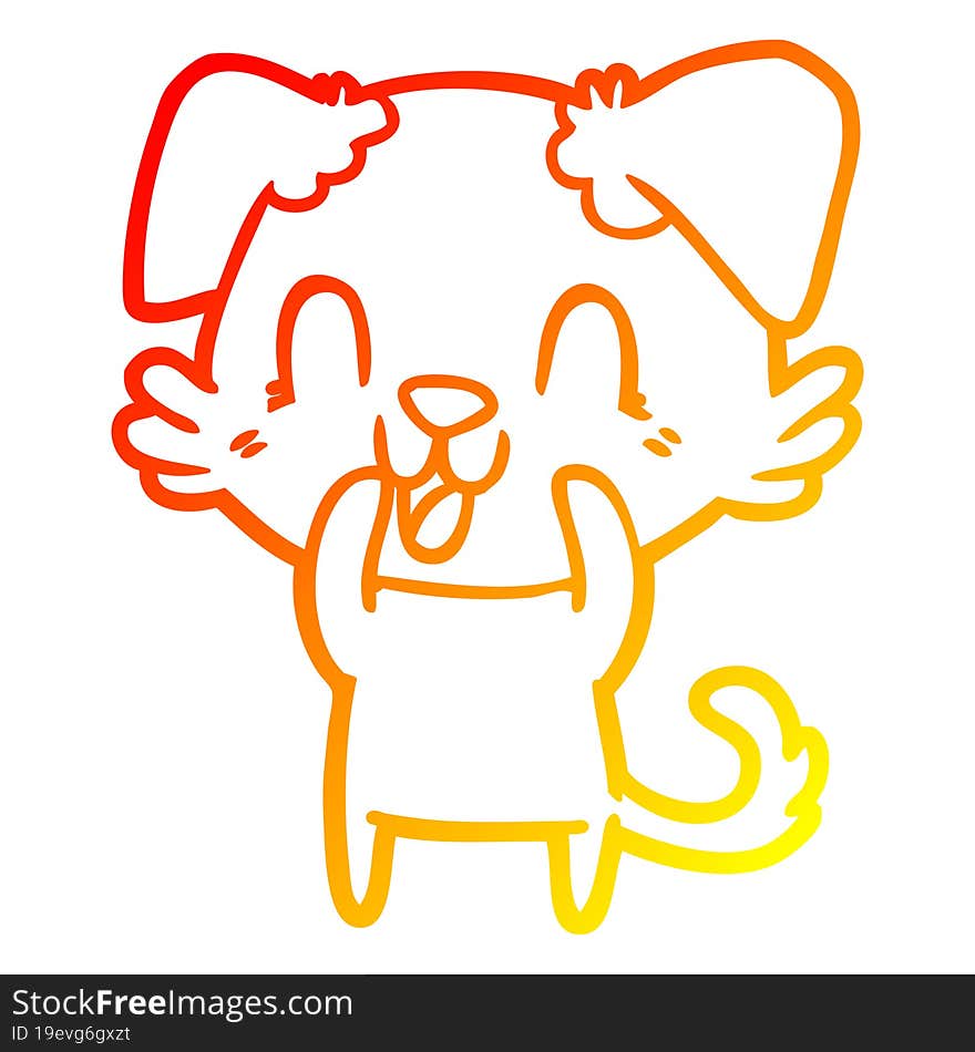 warm gradient line drawing of a laughing cartoon dog