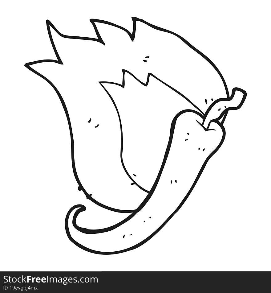 Black And White Cartoon Flaming Hot Chilli Pepper