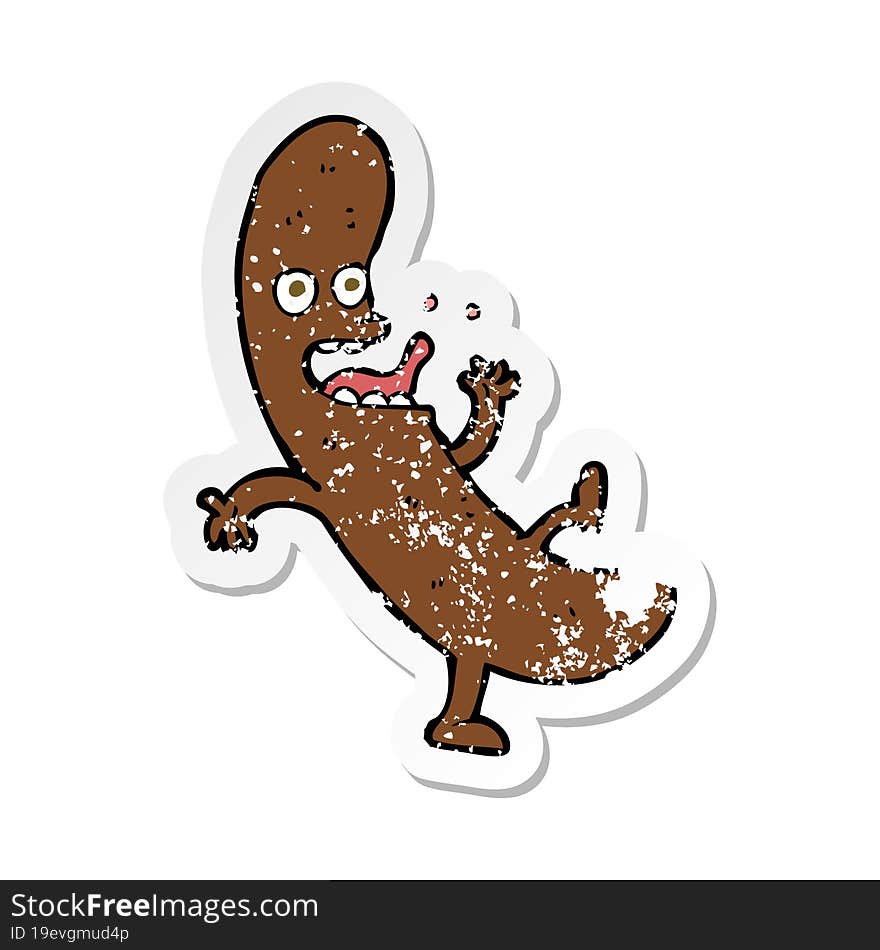 Retro Distressed Sticker Of A Cartoon Sausage