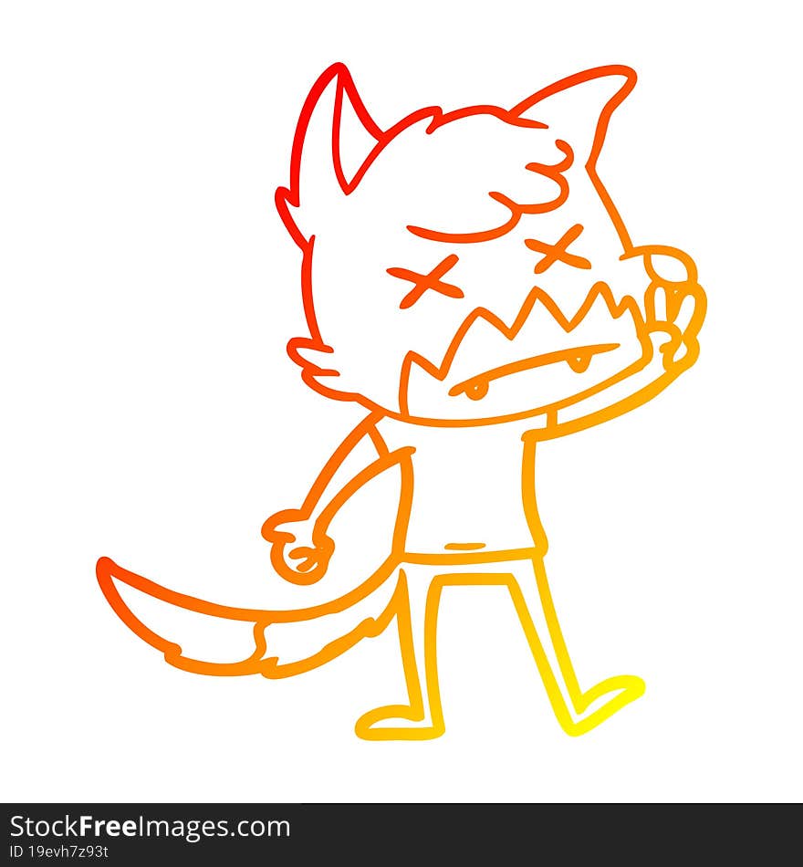 warm gradient line drawing cartoon dead fox