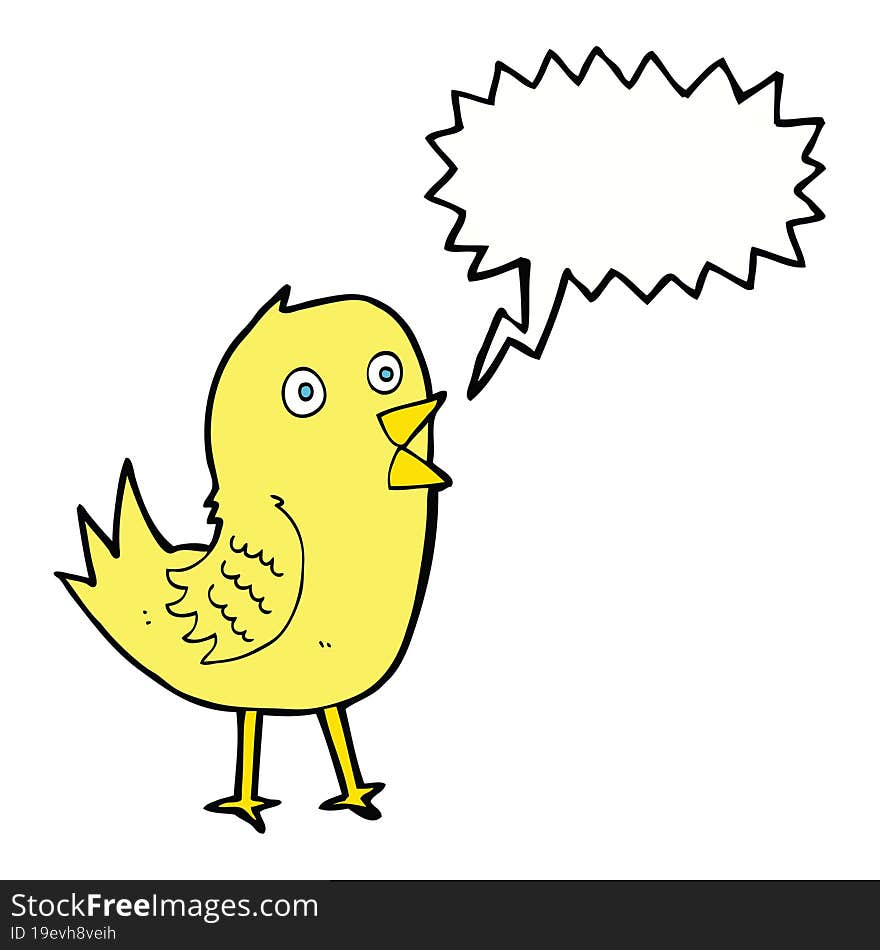 Cartoon Tweeting Bird With Speech Bubble