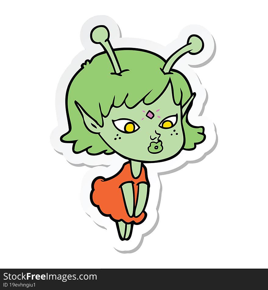 sticker of a pretty cartoon alien girl