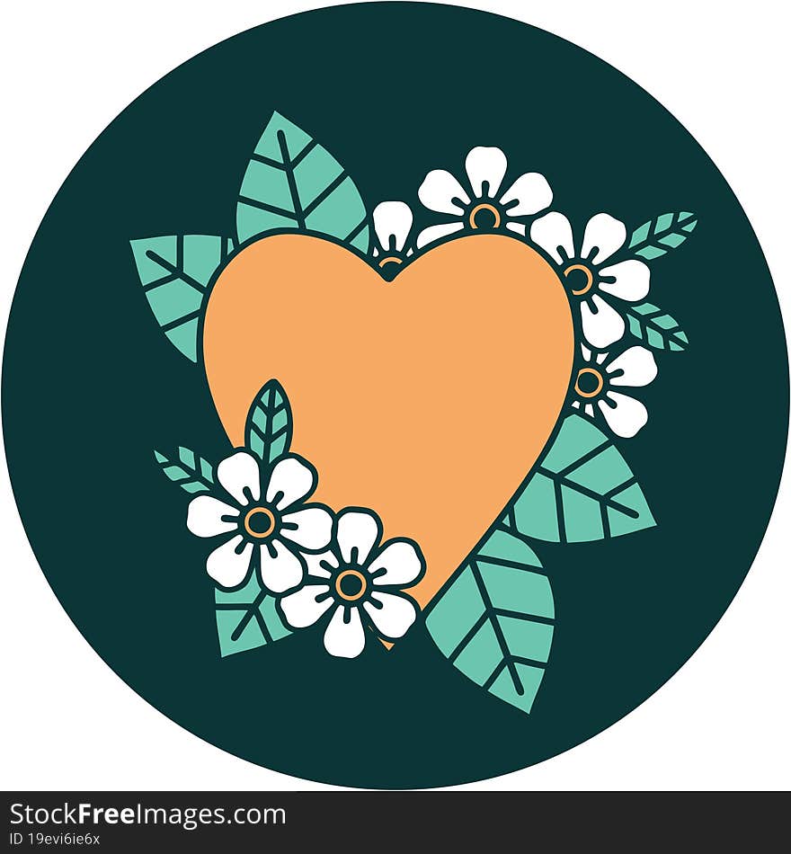 tattoo style icon of a botanical heart