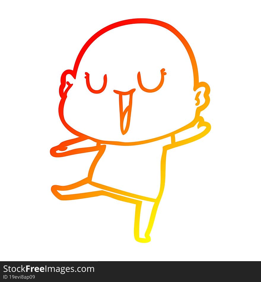 warm gradient line drawing of a happy cartoon bald man