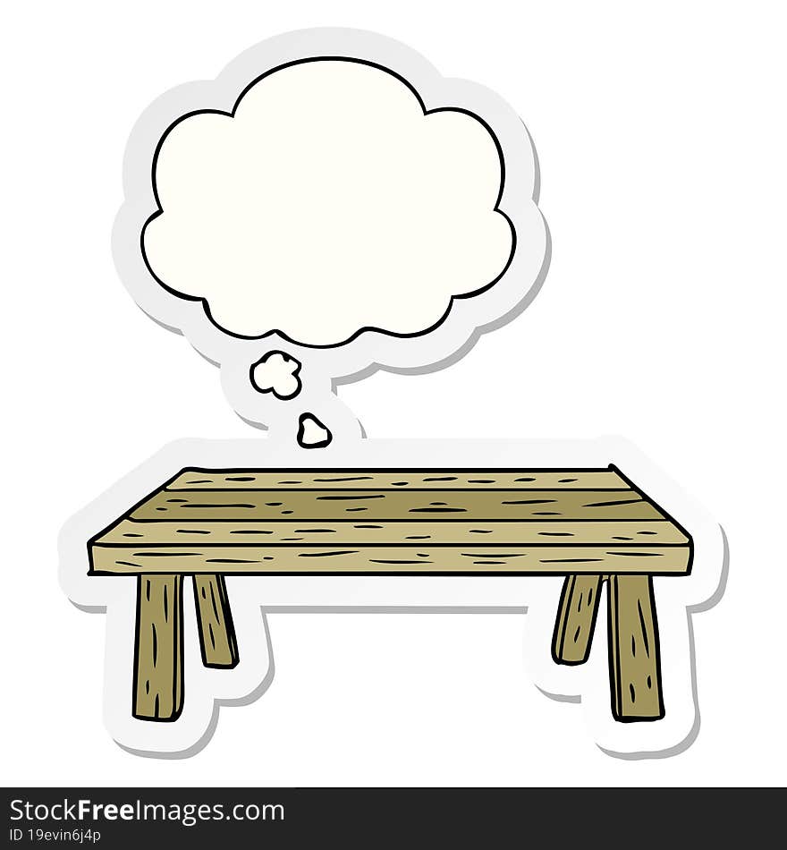 cartoon table and thought bubble as a printed sticker