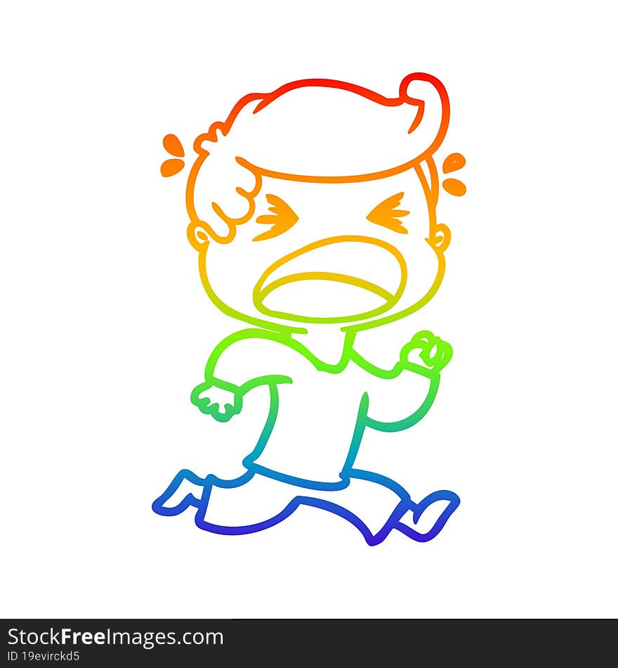 Rainbow Gradient Line Drawing Cartoon Shouting Man