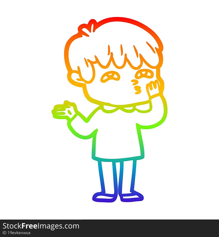 rainbow gradient line drawing cartoon man confused