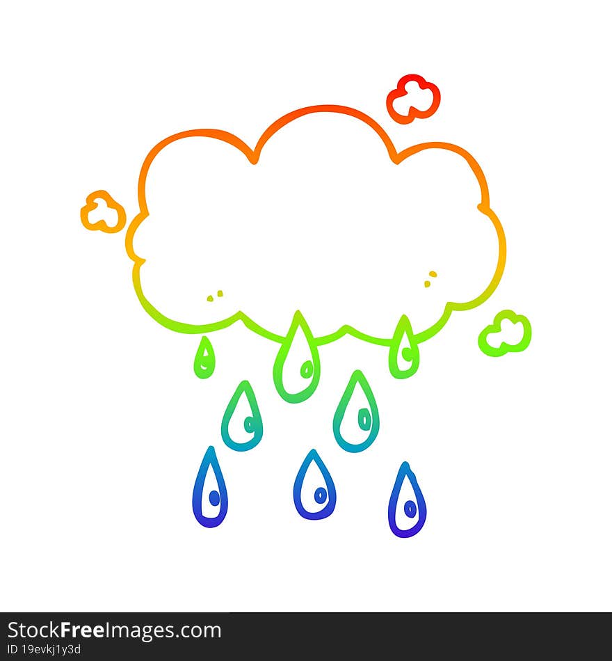 Rainbow Gradient Line Drawing Cartoon Cloud Raining