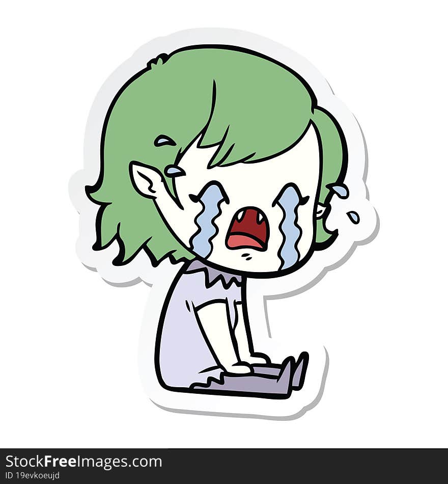 sticker of a cartoon crying vampire girl