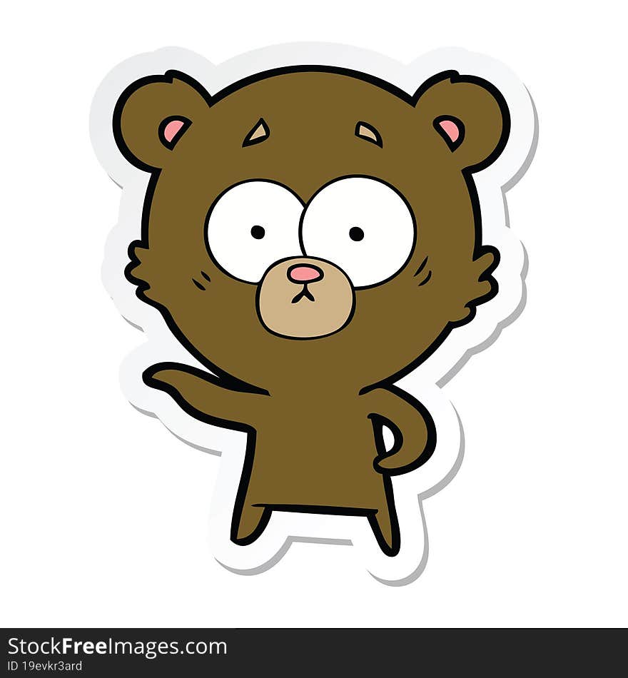 sticker of a anxious bear cartoon