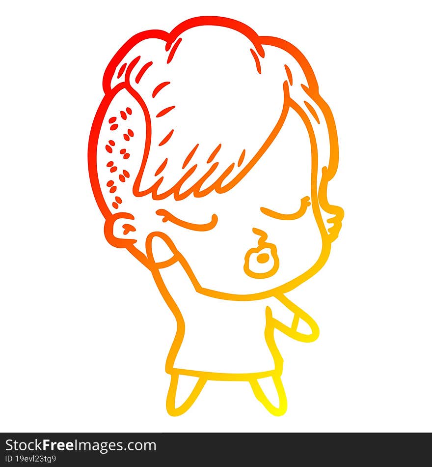 warm gradient line drawing cartoon pretty hipster girl