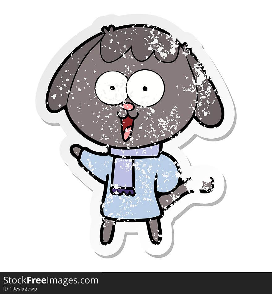 distressed sticker of a cute cartoon dog