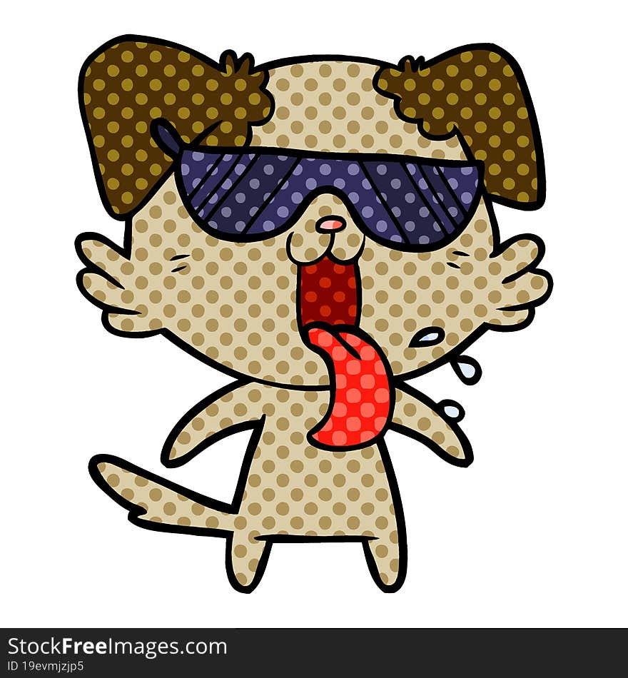 cartoon panting dog in sunglasses. cartoon panting dog in sunglasses