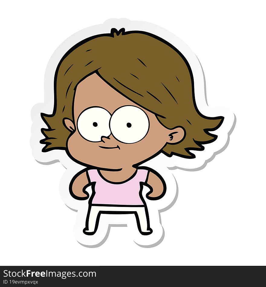 sticker of a happy cartoon girl