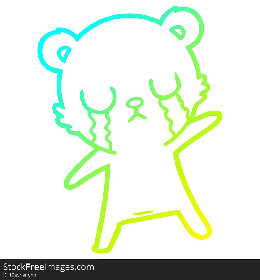 cold gradient line drawing crying polar bear cartoon