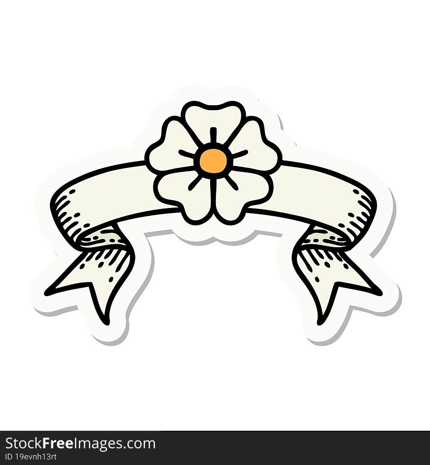 tattoo style sticker with banner of a flower