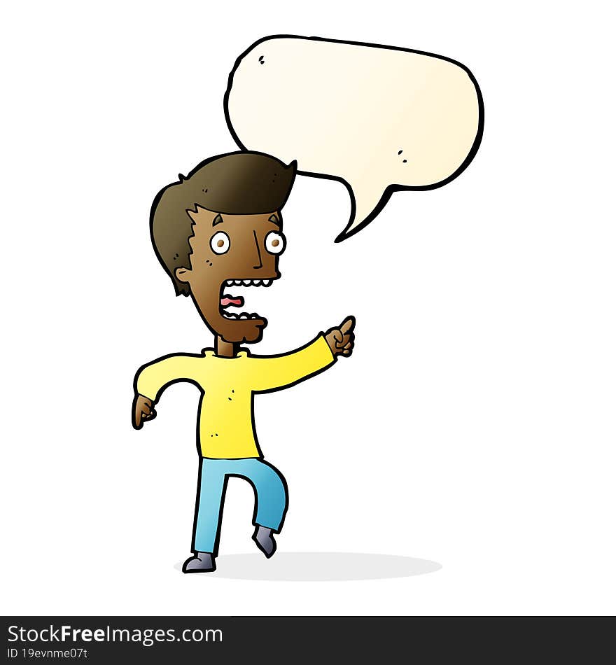 cartoon terrified man with speech bubble