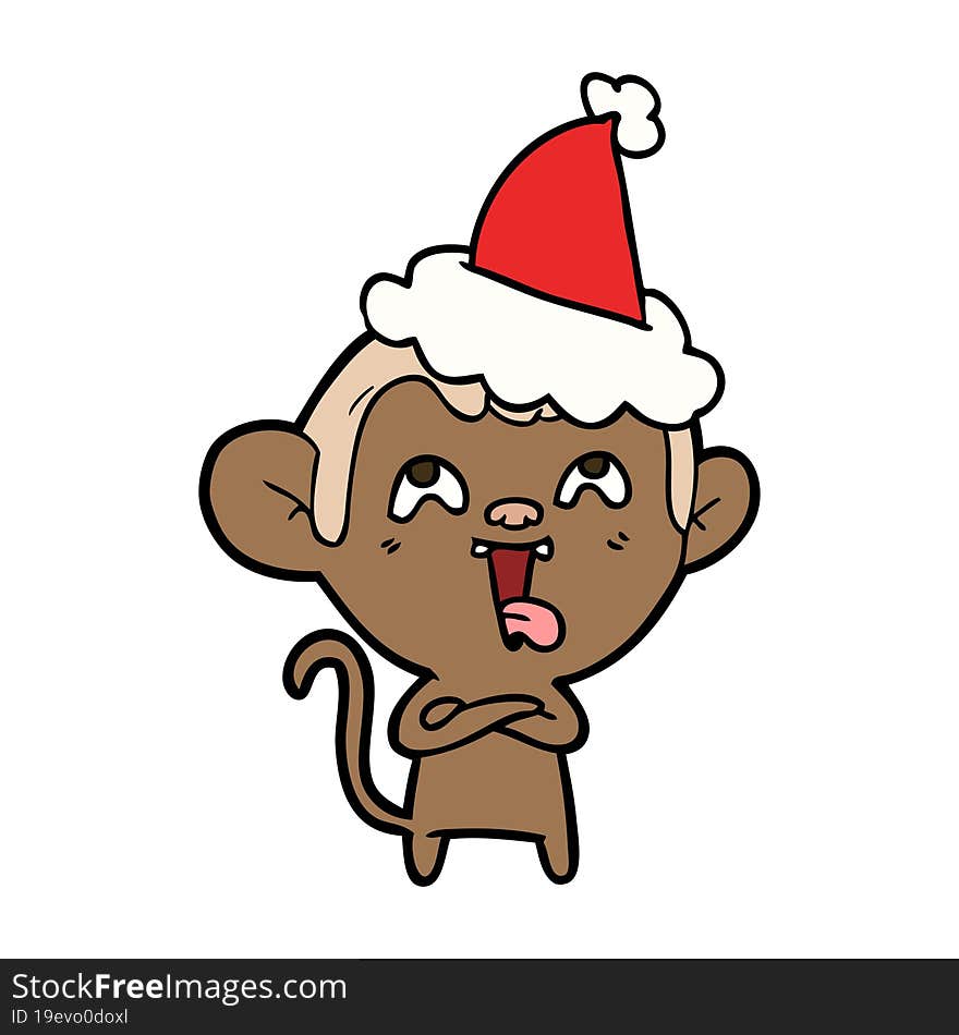 crazy line drawing of a monkey wearing santa hat