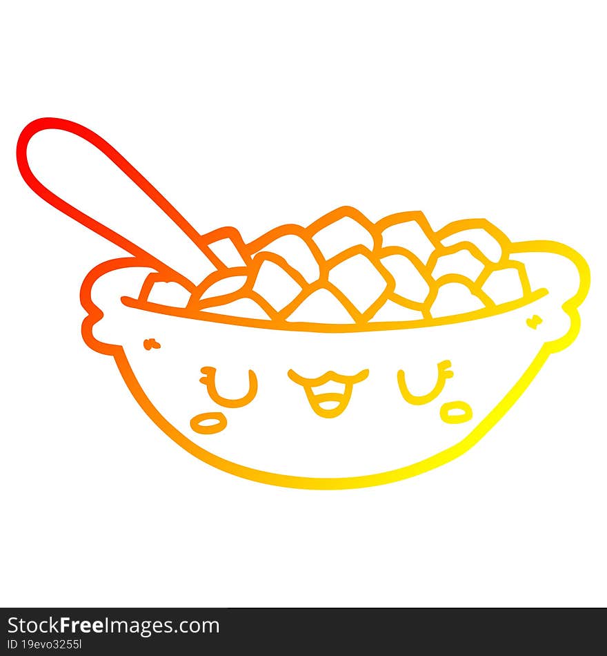 warm gradient line drawing cute cartoon bowl of cereal