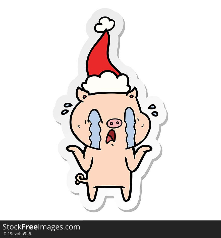 Crying Pig Sticker Cartoon Of A Wearing Santa Hat