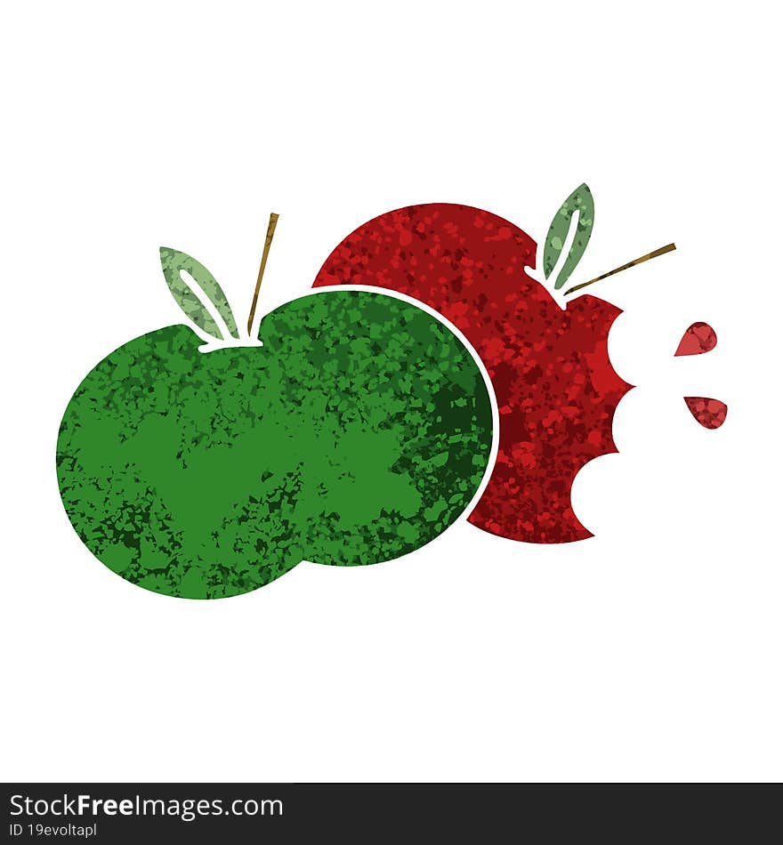 retro illustration style cartoon juicy apple