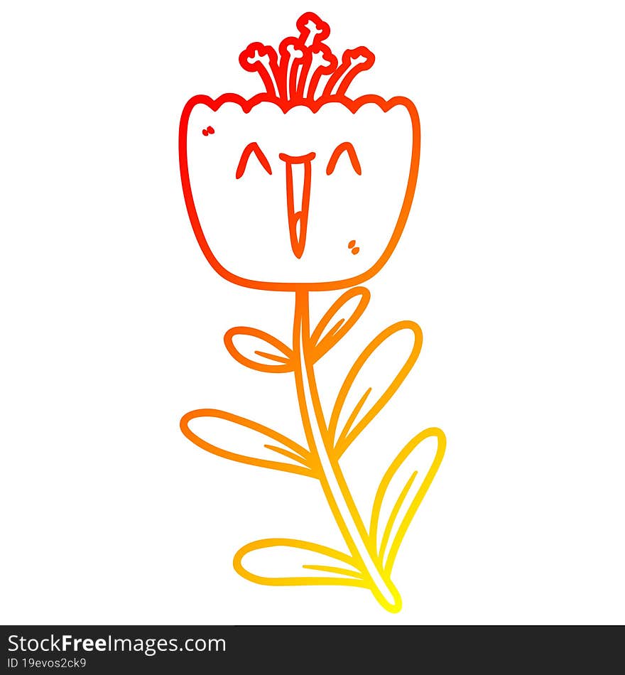 Warm Gradient Line Drawing Happy Cartoon Flower