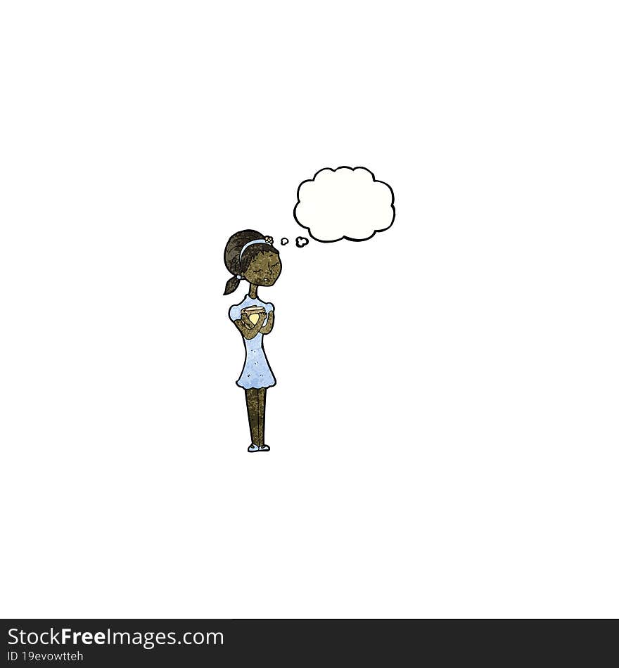 cartoon girl with thought bubble