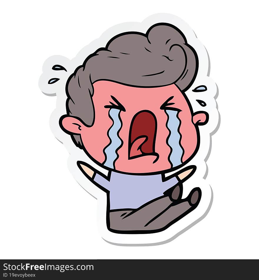 Sticker Of A Cartoon Crying Man