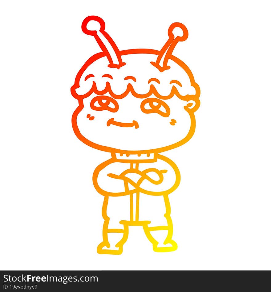 warm gradient line drawing friendly cartoon spaceman