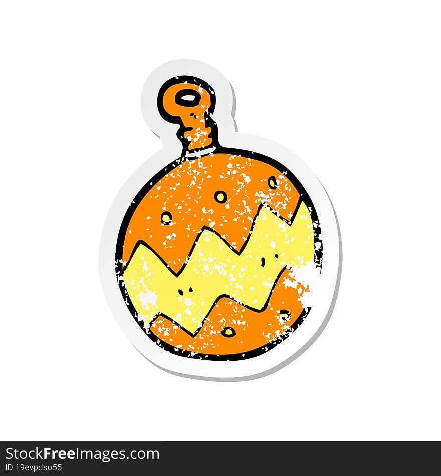 retro distressed sticker of a cartoon christmas bauble