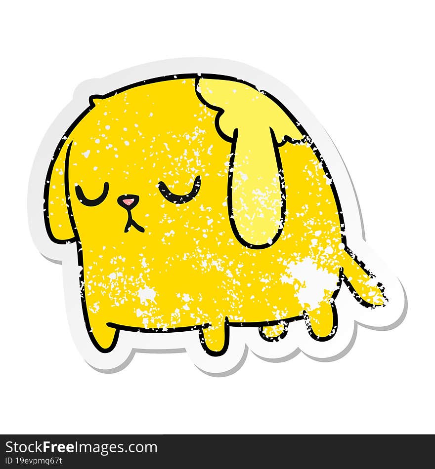 Distressed Sticker Cartoon Of Cute Sad Kawaii Dog